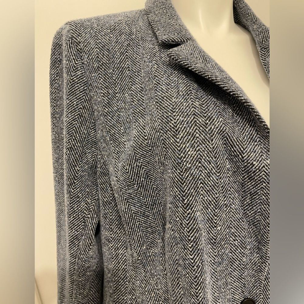 New Loft Plus Ann Taylor Black White Grey Blue Tweed Long Women's Blazer Jacket - Picture 3 of 7